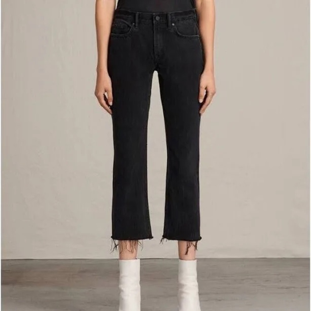ALLSAINTS Women’s Serene Cropped Kick Flare Jeans in Washed Black, Size 27